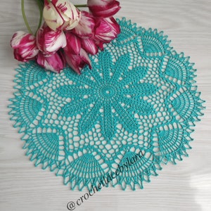 Turquoise crochet doily, Crochet lace doily, Green crochet doily, Ukrainian shop