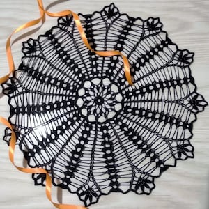 Black crochet doily, Halloween black decor, Halloween crochet doily, Spider web doily, Lace table decor, Cotton black doily