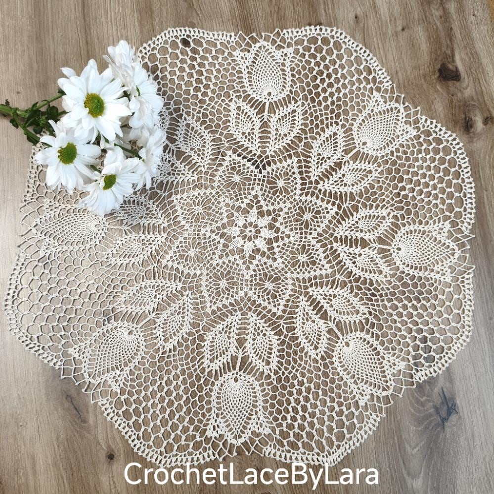 Crochet Tulips Doily, Ecru Lace Tablecloth, Handmade Cotton - Etsy