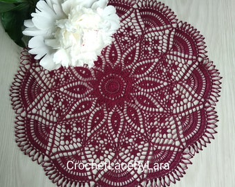 Burgundy crochet doily, cotton wine doily, Ukrainian shop