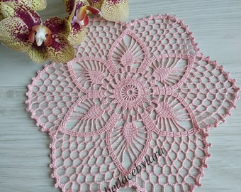 Pink crochet doily, floral doily, lace table decor, crochet coasters