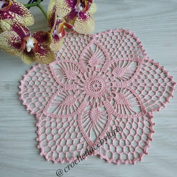 Pink crochet doily, floral doily, lace table decor, crochet coasters