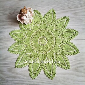 Lime crochet doily, Holiday table decor, Christmas decorations, Green crochet doily