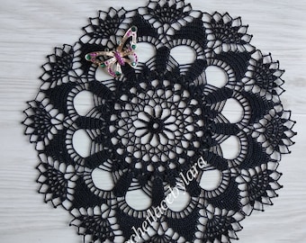 Crochet Spider Web Doily, Halloween Black Decor, Handmade Cotton Lace