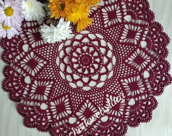 Burgundy crochet doily, cotton wine doily, dark red doily, burgundy cotton lace