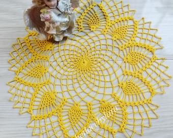 Yellow crochet doily, Holiday table decor, crochet coasters, yellow crochet lace