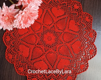 Crochet Hearts Doily Pattern, Instant PDF Download