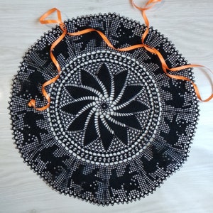 Black cat doily, Halloween black decor, Halloween crochet doily, Spider web doily, Black crochet doily, Black tablecloth