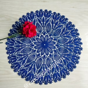 Blue crochet doily, floral round doily, crochet lace doily, Ukrainian Shop