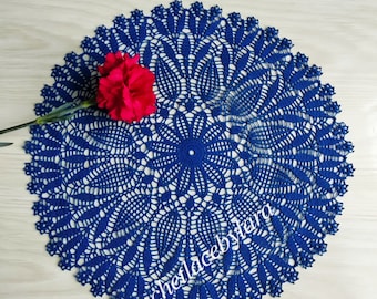 Blue crochet doily, floral round doily, crochet lace doily, Ukrainian Shop