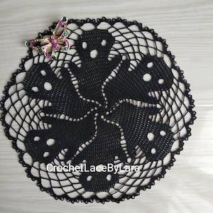 Ghost doily, Halloween black decor, Black crochet doily, Ukrainian shop