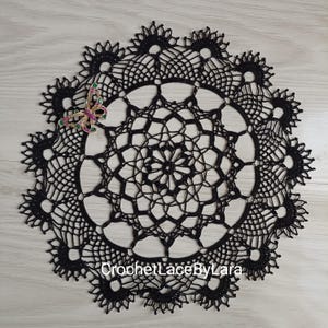Black round crochet doily, Halloween black decor, Halloween crochet doily, Spider web doily