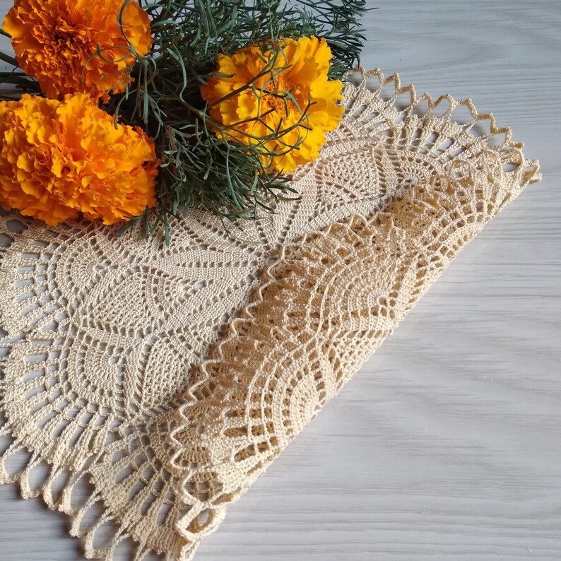 Beige Round Crochet Doily, Lace Table Decor, Ecru Lace Doily, Flower