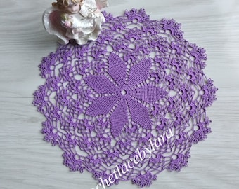 Purple crochet doily, floral doily, lace table decor, crochet coasters