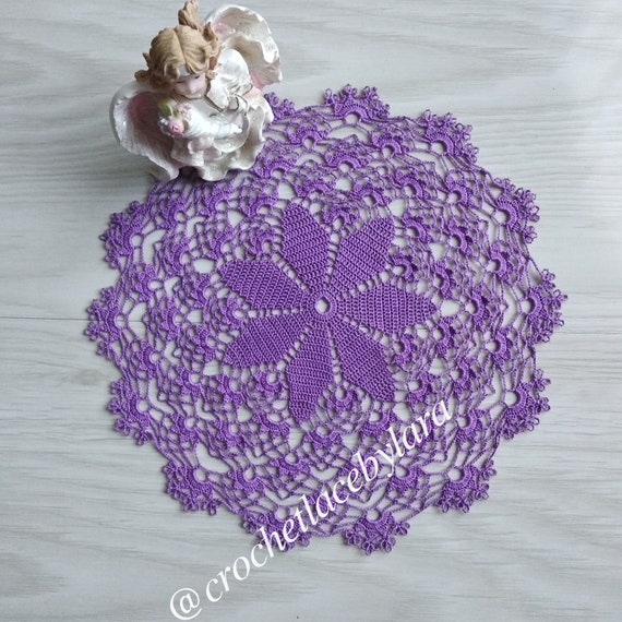 Mexican Cross Stitch Crochet Doily Cloth Kitchen Handmade Doilies, Purple  Flower