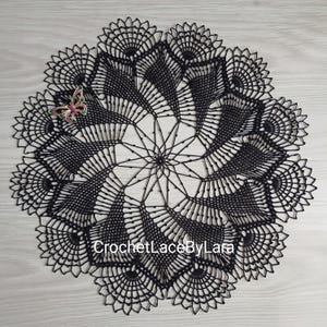 Black round crochet doily, Halloween black decor, Halloween crochet doily, Spider web doily