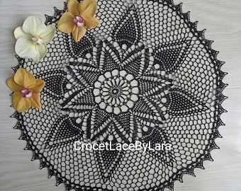 Crochet Spiderweb Doily, Halloween Decor, Black Lace