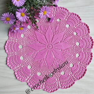 Pink crochet doily, pink floral doily, Ukrainian shop