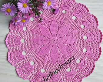 Pink Crochet Floral Doily, Handmade Cotton Lace (10 inch)