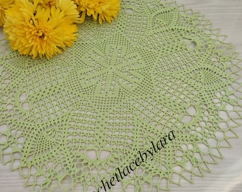 Green Crochet Doily, Handmade Cotton Lace Table Decor (14 inch)