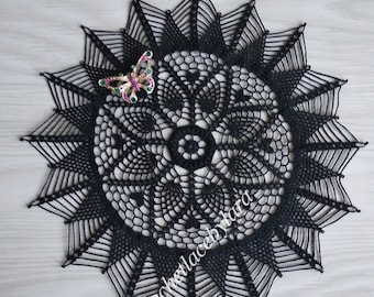 Black Crochet Spiderweb Doily, Halloween Decor, 11 inch