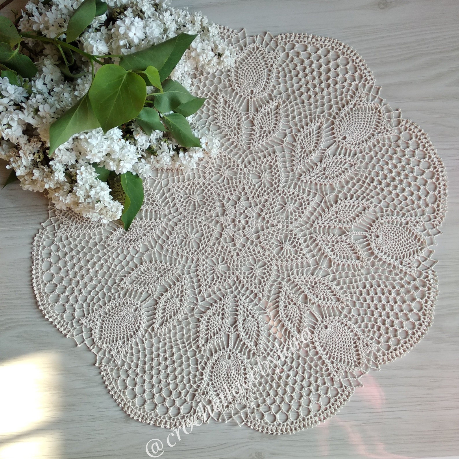 Tulips Crochet Doily, Ecru Lace Doily, Tablecloth With Tulips