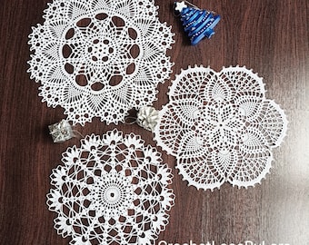 Christmas three doilies PATTERN, Christmas decor, crochet PDF instant, Crochet doily pattern, Ukrainian shop