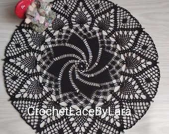 Black Crochet Lace Doily, Spiderweb Decor, 13 inch