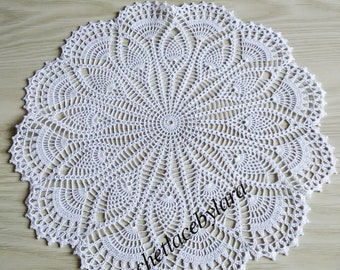 White crochet doily, pineapple doily, cotton white doily, lace crochet doily