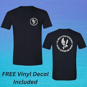 Los Angeles Police LAPD SWAT TV Series S.W.A.T. Black Soft Feel T-shirt. Vinyl Decal Included