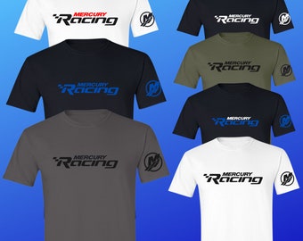 Camiseta náutica Mercury Outboard Racing Verado con calcomanía de vinilo GRATIS.