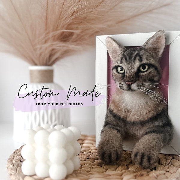 Custom Felted Cat Portrait, personalized pet portrait, Pet Memorial,Pet Loss Gift, Felted Animals,Birthday Gift