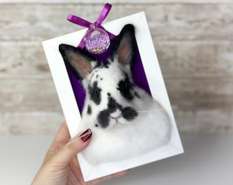 Bunny portrait, needle felted bunny pet replica, realistic rabbit miniature