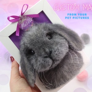 Bunny portrait, needle felted bunny pet replica, realistic rabbit miniature