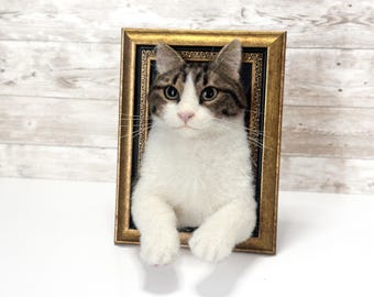 Custom Needle Felted Cat Portrait – Handmade Pet Memorial Gift, Pet Loss Gift, Personalized Cat Art