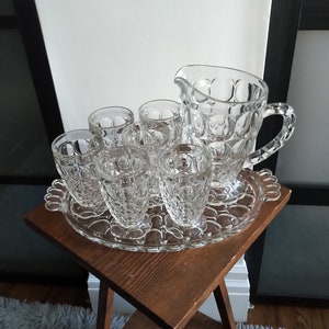 Jeanette Glass &quot;Jegthum&quot; Juice Pitcher, Tray, & 6 Glasses Set