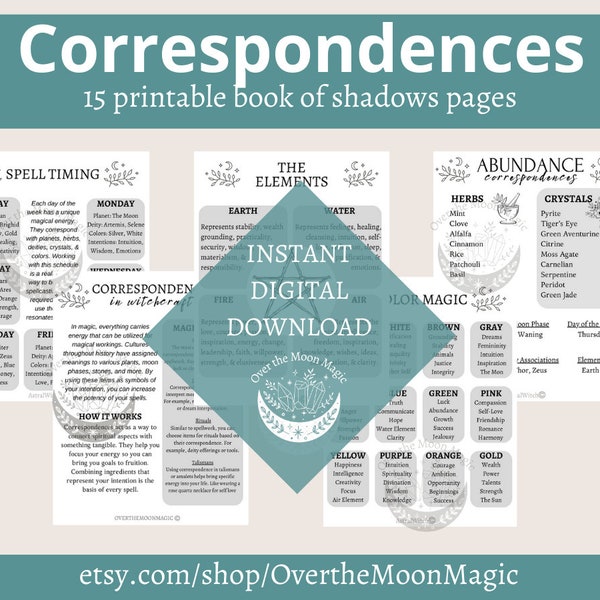 Magical Correspondences | Printable Witchcraft Grimoire Pages