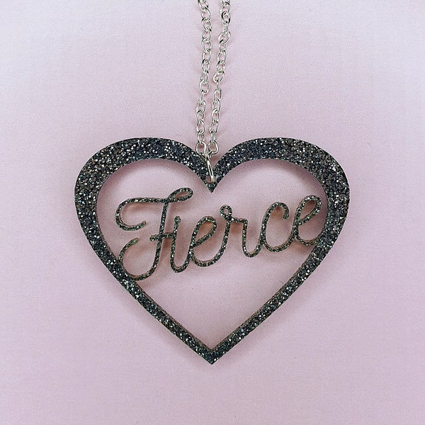 Fierce Glitter Acrylic Heart Necklace on 18" Silver Plated Chain. Multiple Colours Available!