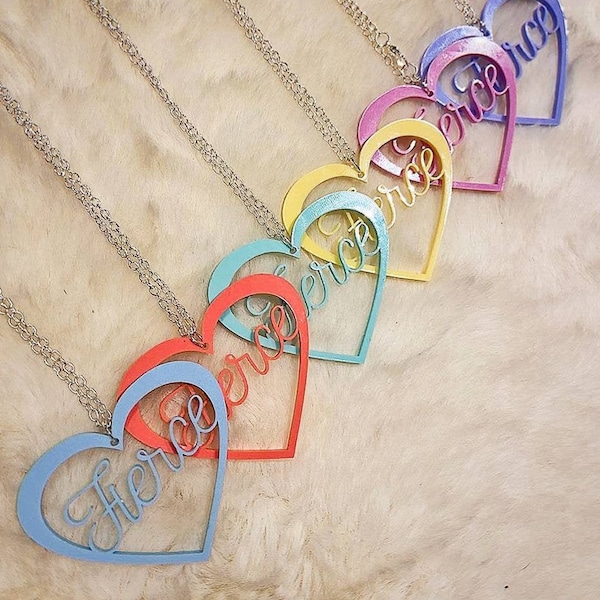 Fierce Acrylic Heart Necklace on 18" Silver Plated Chain. Multiple Colours Available!