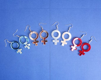 Female Symbol Glitter or Metallic Earrings. Multiple Colours! Acrylic. Women Symbol Earrings, Gender Symbol Earrings, Venus Symbol, Feminist