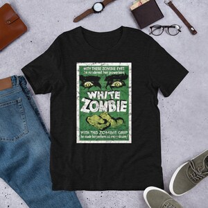 Weißer Zombie, Retro-Film-Kunst-Shirt, Kult-Klassiker-T-Shirt, Sci-Fi-Kunst, Vintage-Grafik-T-Shirt Black Heather