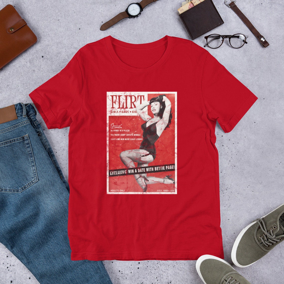 Bettie Page Flirt Magazine Cover, Retro Pin up, Feminist Graphic T