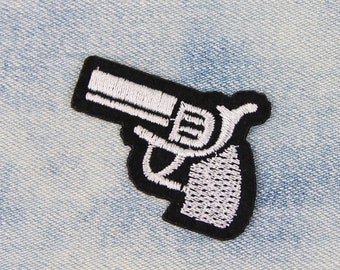Aufnäher // Bügelbild weiß Pistolen Revolver 10.2 x 7.7 cm