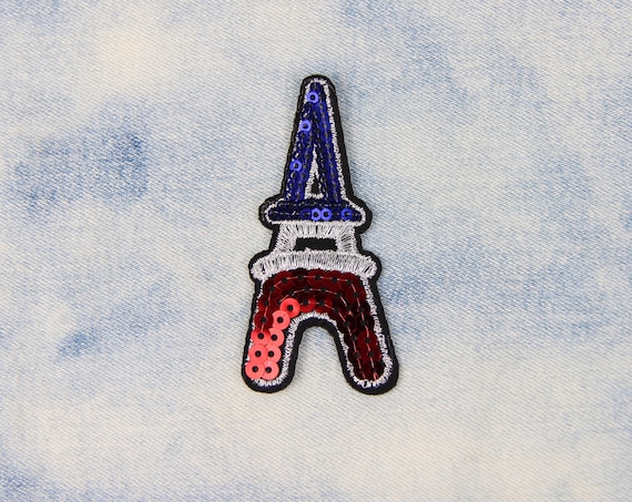 silber Eiffelturm Paris France Aufnäher // Bügelbild 6,2 x 8,9 cm