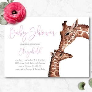 Baby Shower for Girl, girl Baby Shower Invite, giraffe baby, pink modern simple, baby giraffe invite, safari shower, giraffe baby, M031