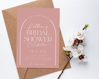 Modern Dusk Pink Bridal Shower Invitation, Arch Bridal Shower, Minimalistic Arch Bridal Shower, Engagement Hens Shower, Pretty pink, M038