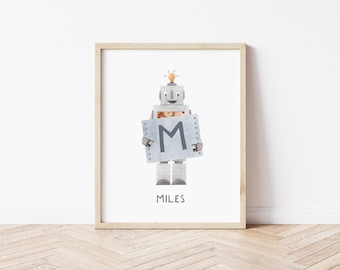Lámina artística de robot personalizada: Decoración retro para habitación infantil (descarga digital)