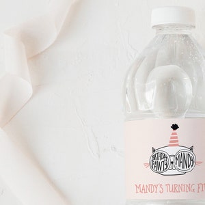 Cat Kitten Birthday Water Bottle label, Girls Birthday, Customised Cat Water label, Modern Kitten Cat Pink Party, Purrfect water label, M026