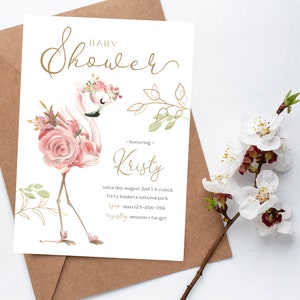 Flamingo Baby shower | Girls Baby Shower Invitation | Floral Pink Flamingo | Modern Floral Pink Baby Sprinkle | Pretty Pink Flamingo M063