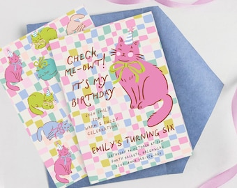 Cat Birthday Party Invitation Cool Cat Kitty Cat Modern Groovy Cat Theme Birthday Editable Template Party Invite Instant Download